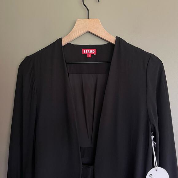 NWT STAUD Catch Jumpsuit Black Size 0 Long Sleeve Straight Leg Crepe Sexy Dressy - Picture 5 of 16